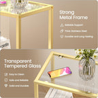 Gold Side Table, Tempered Glass End Table, 2-Tier Nightstands with Open Shelves, Small Coffee Table with Modern Style, Accent Table Small Table Sofa Table for Living Room, Bedroom