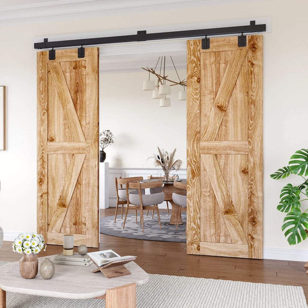 SMARTSMITH 8FT Box Rail Hardware Heavy Duty Steel Sliding Barn Door Track, Wall Mount Kit, Fit Indoor and Exterior Door, Smoothly and Quietly Easy to Install Double Door