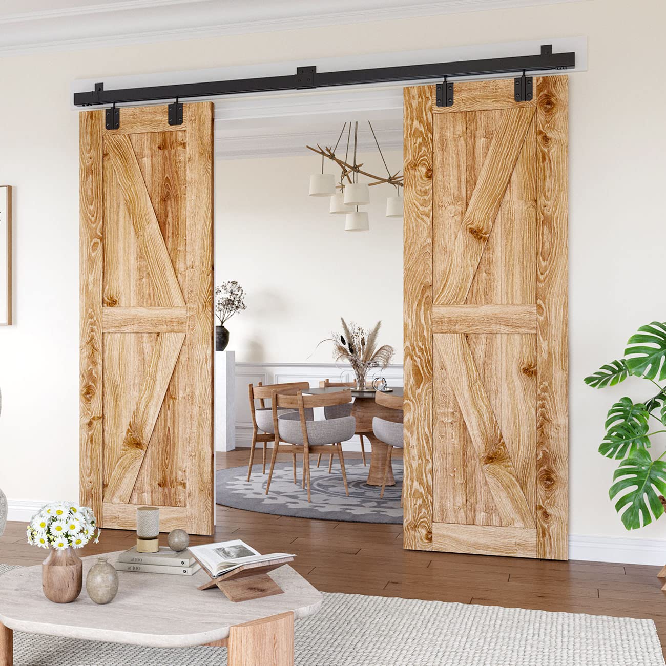 SMARTSMITH 8FT Box Rail Hardware Heavy Duty Steel Sliding Barn Door Track, Wall Mount Kit, Fit Indoor and Exterior Door, Smoothly and Quietly Easy to Install Double Door