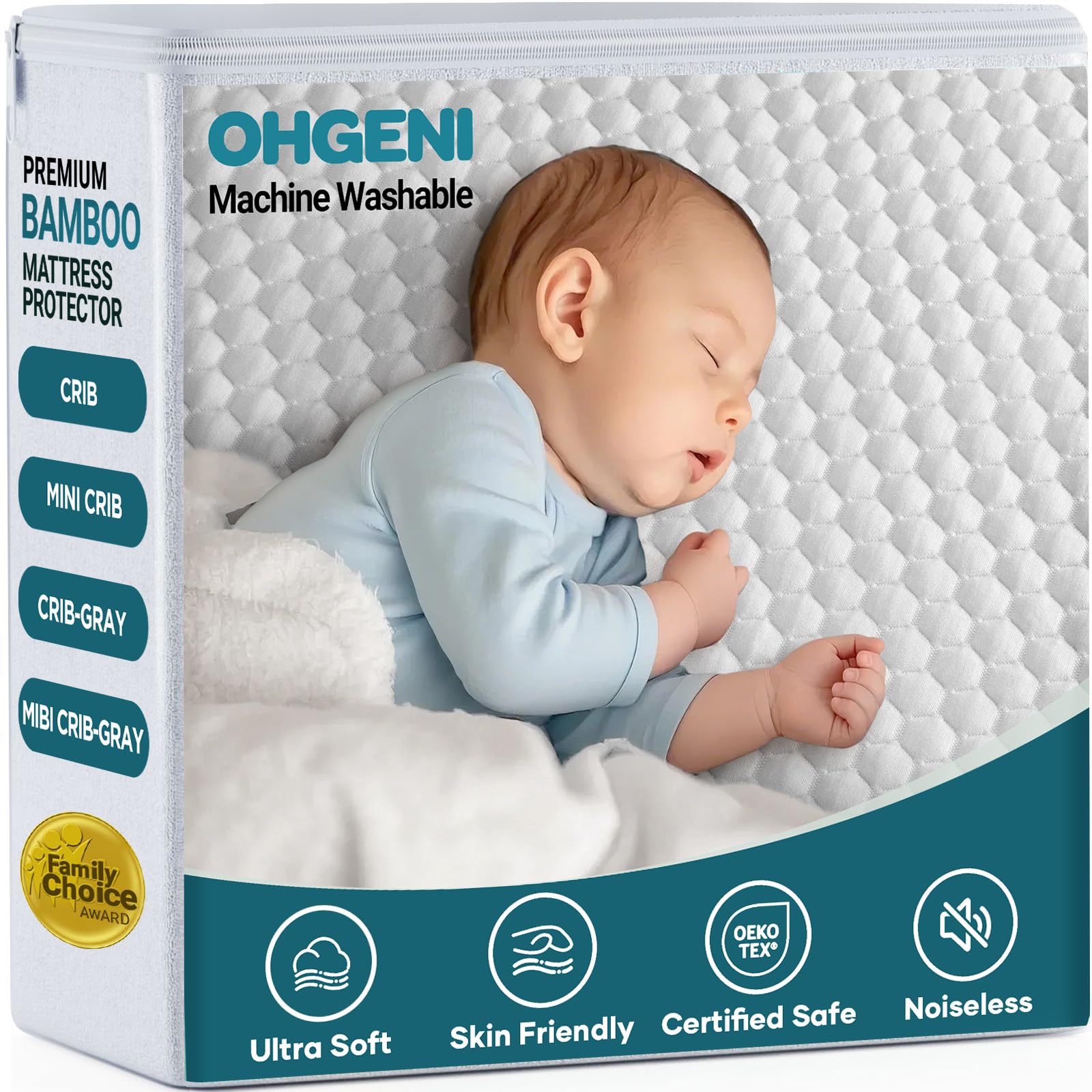 OhGeni 100% Waterproof Queen Size Mattress Protector,Soft Mattress Pad, Cooling Breathable Fitted Sheets,Washable Bed Cover,Non-Slip Deep Pocket,Noiseless for Bedroom