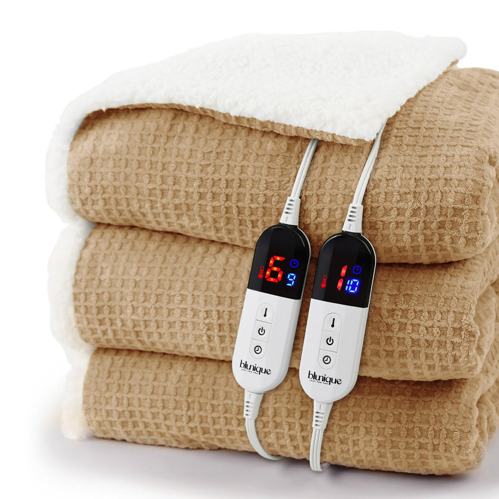 Heated Blanket Electric Throw Waffle, 50x60 Inches Sherpa Fleece Fast Heating Blanket 6 Heating Levels & 4 Hours Auto Off ETL Certification, Sage Green Throw