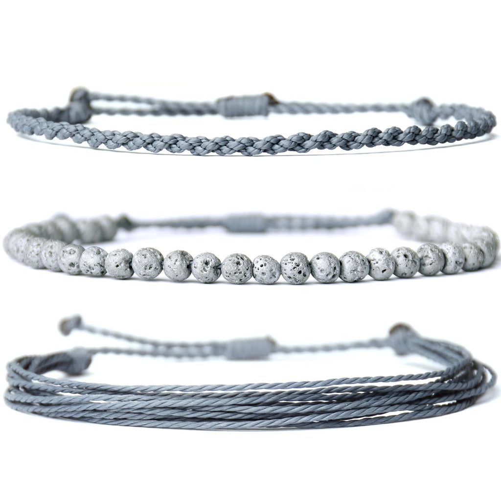 Handmade Natural Stone Beaded Healing Bracelet Gift for Men Adjustable Rope String Bracelet (Lava Rock, Adjustable)