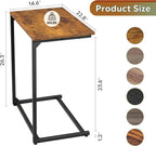 WLIVE C-Shaped End Table, Small Side Tables for Sofa, Wide Couch Table That Slide Under, Laptop Snack Table for Living Room, Bedroom, Home Office, Rustic Brown