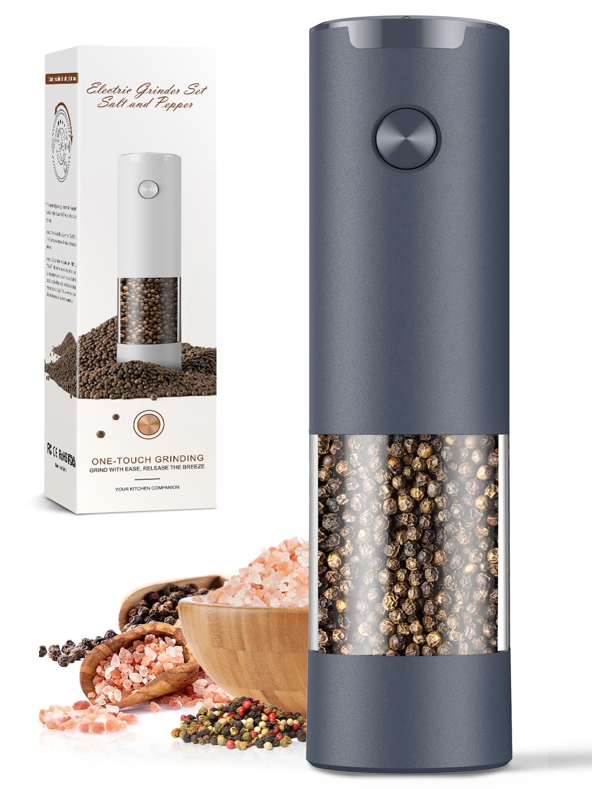 Electric Salt and Pepper Grinder Set Automatic Battery Pepper Mill Shakers Adjustable Coarseness Upgraded Larger Capacity with Led Home and Kitchen Appliances Birthday Gifts for Women Mom