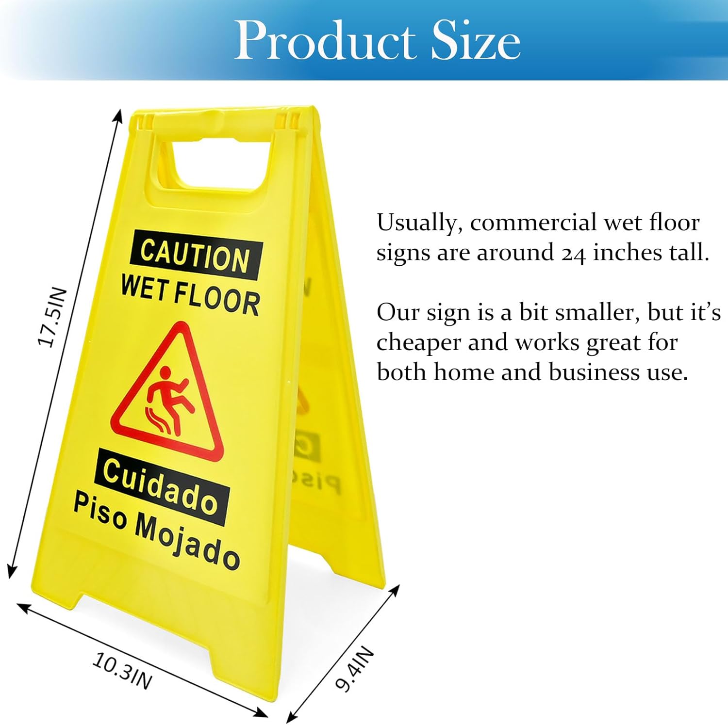 2 Pack Caution Wet Floor Sign, 17.5" Height, Bright Yellow, Double-Sided A-Frame Safety Caution Sign Commercial, Bilingual Caution Message
