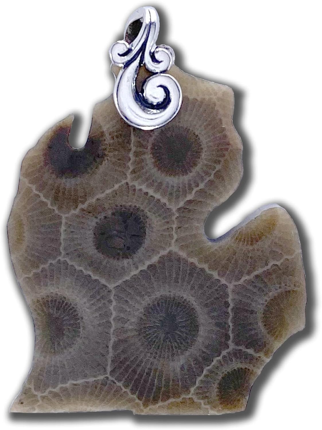 Michigan Shaped Petoskey Stone Pendant