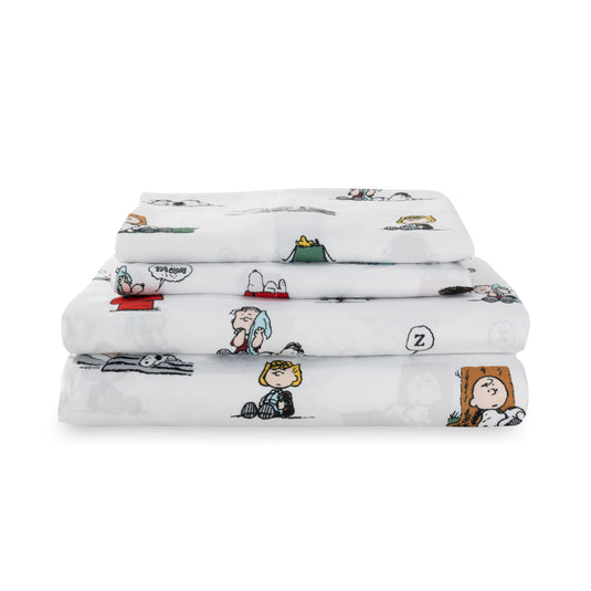 Berkshire Blanket Peanuts® Kids Sheet Set, Full Size - 4 Pieces, Peanuts® Mini Poses and Paws Grey, Cute Character Snoopy Printed Soft Microfiber Bed Sheets