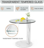 Hooseng Glass Round Coffee Table End Table, 22-Inch Modern Tempered Transparent Glass Top,Perfect for Living Room,Cafe,Home,and Office(White)