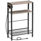 HOOBRO Small Narrow Side Table with Charging Station, Skinny End Table for Small Spaces, Slim Nightstand with USB Ports Outlet, Sofa Beside Table with Storage Shelf, Rustic Brown and Black BF102UBZ01