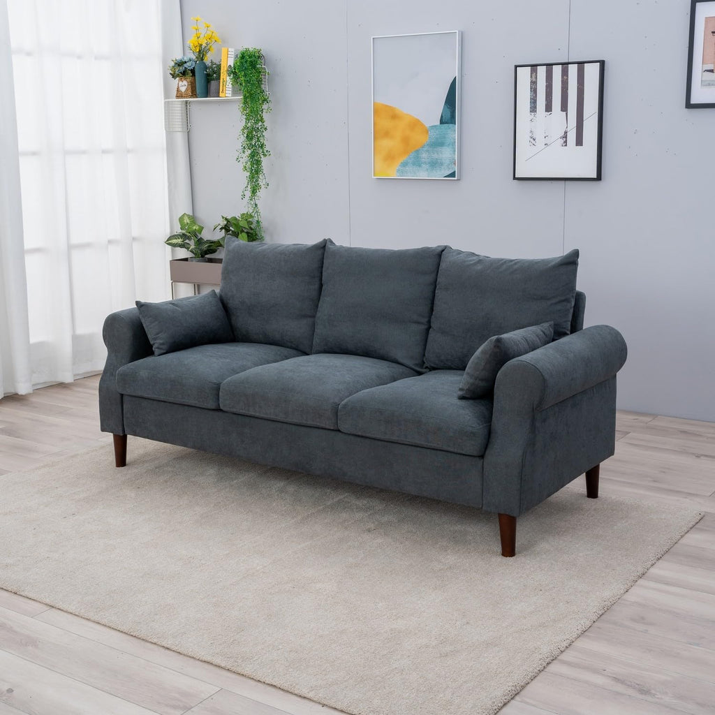 Panana 2 Piece Upholstered 3-Seat Sofa and Loveseat Sofa Set (Grey - Scroll Arm)
