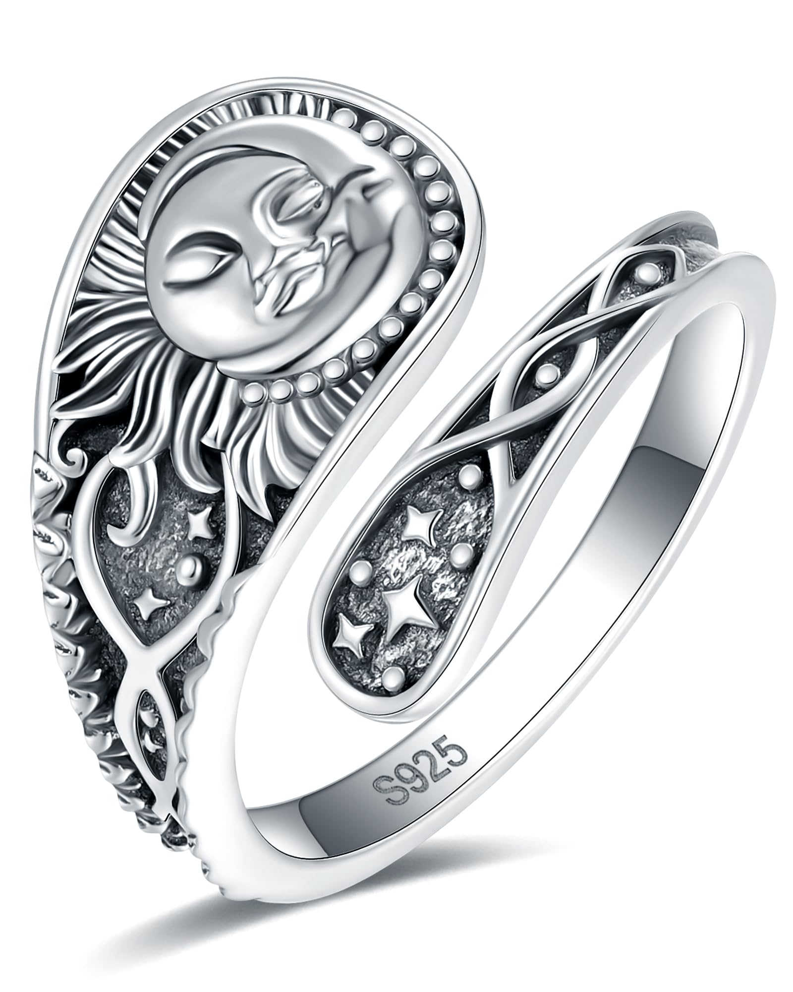 S925-Sterling-Silver Turquoise Dragonfly/Butterfly Spoon Ring - Vintage Boho Sunflower Thumb Rings Oxidized Wrap Ring Victorian Style Antique Floral Jewelry Gifts for Women