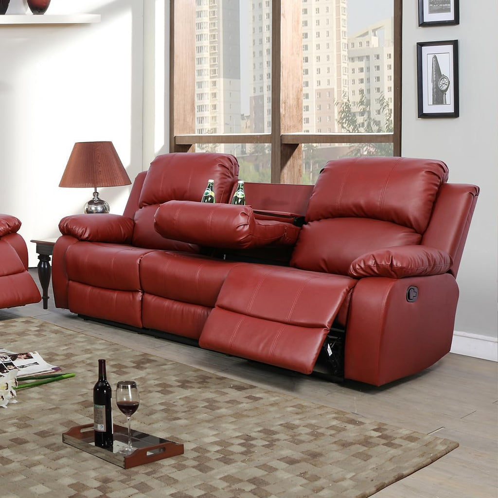 Bonded Leather Living Room Furniture Set Reclining Sofa Set Loveseat Furniture Sets in Living Room Sofa Recliners (3 Pieces, Brown)