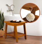 TEAKMAMA 21 Inch Teak Shower Bench with Storage Shelf and Handles, Teak Wood Shower Stool Waterproof Bath Chair for Indoor and Outdoor Use, Bathroom Stools for Adults Sitting