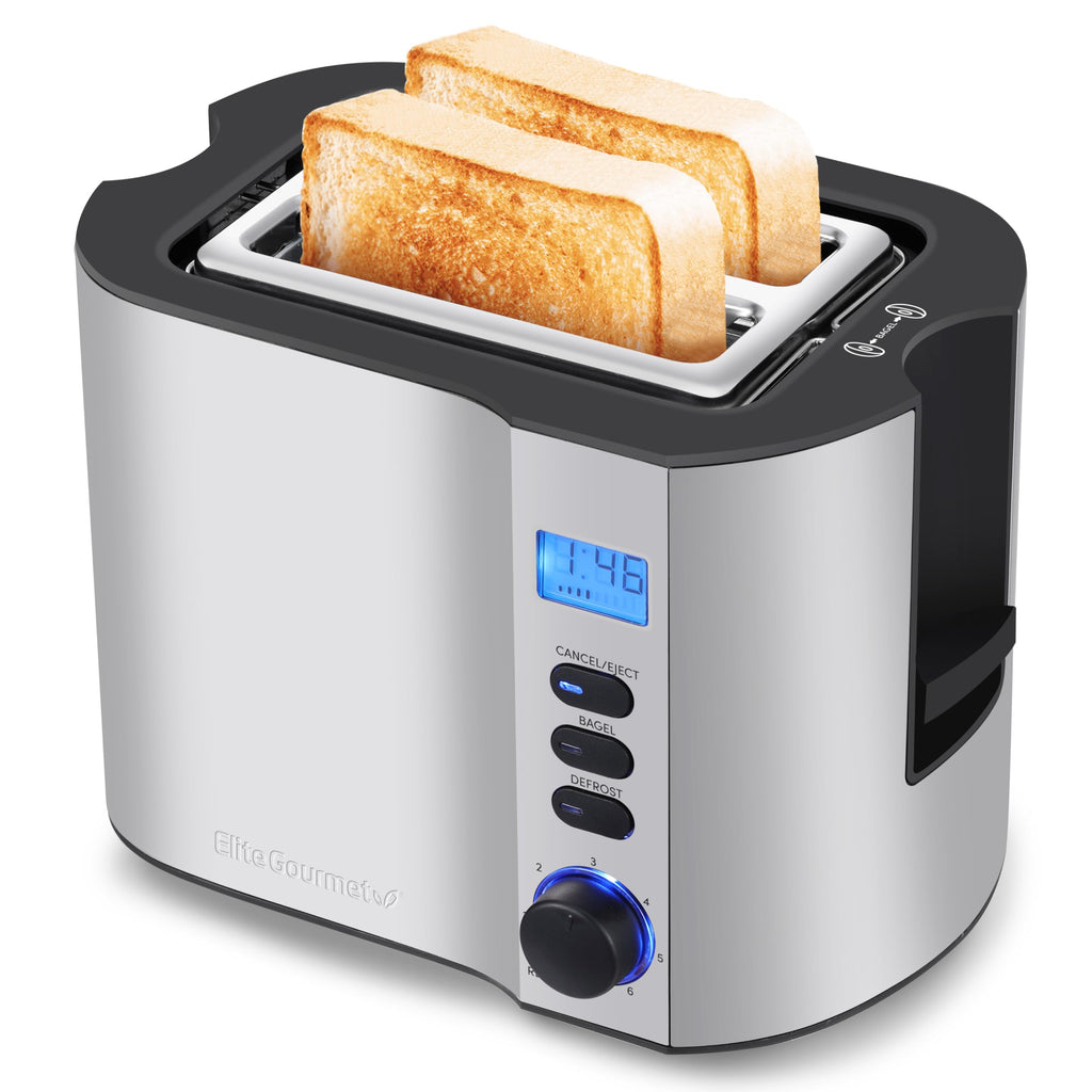 Elite Gourmet 2-Slice Cool Touch Toaster – 6 Browning Levels, Extra Wide 1.25” Slots for Bagels & Thick Bread, Cancel Function, Compact, ETL Certified, Black