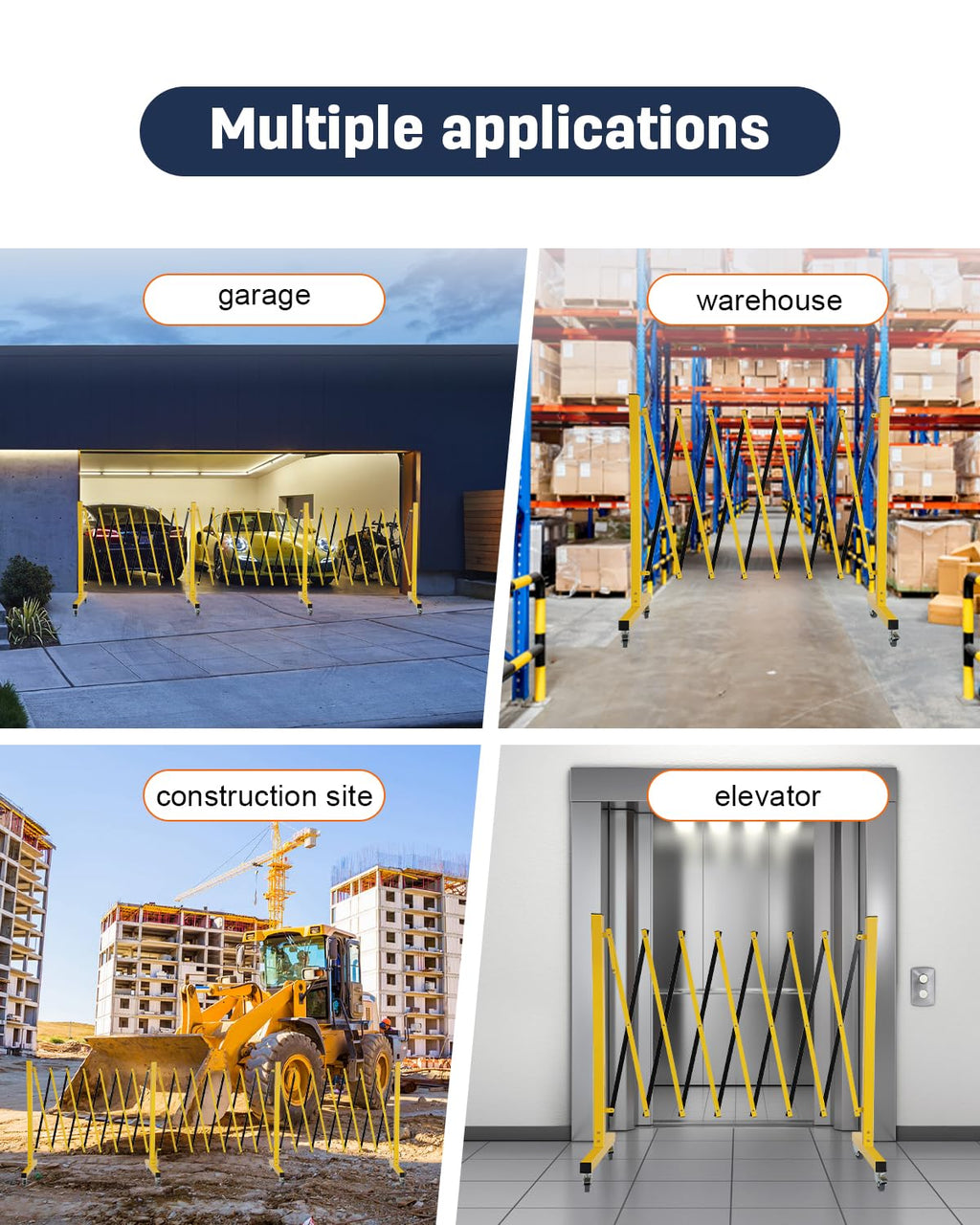 FAHKNS Industrial Expandable Barricade with Wheels 16.4 Feet Long Retractable Metal Traffic Gate Portable Security Barrier for Construction Site Elevator Outdoor Road Yellow Black