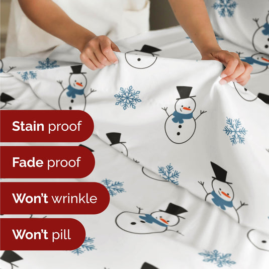 King Christmas Tree Sheet Set - Holiday Xmas Pattern Linen Set - Deep Pockets - Snug Fit - 4 Piece - Wrinkle Free - Comfy & Cooling Festive Winter Bedding - Easy To Care For - Kid Friendly