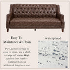 Faux Leather Sofa Couch, Button-Tufted 3-Seater Sofa with Armrest & Deep Seat, 74" Vintage Chesterfield Style Upholstered Loveseat Sofa for Living Room/Home Lounge Apartment, Deep Brown