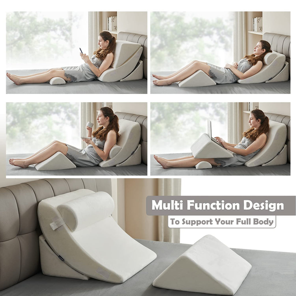 Ganaver 4-częściowy ortopedyczny klin do łóżka Zestaw poduszek Po operacji Relaksująca podpora pleców Regulowana poduszka pod głowę Trójkątna poduszka z pianki memory na refluks kwasowy, do spania, czytania, uniesienia nóg, chrapania