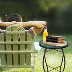 VCUTEKA Patio Side Table Outdoor Accent Table Bistro Coffee Table Plant End Table Small Porch Table Indoor Round Glass Balcony Plant Table Stands Peacock