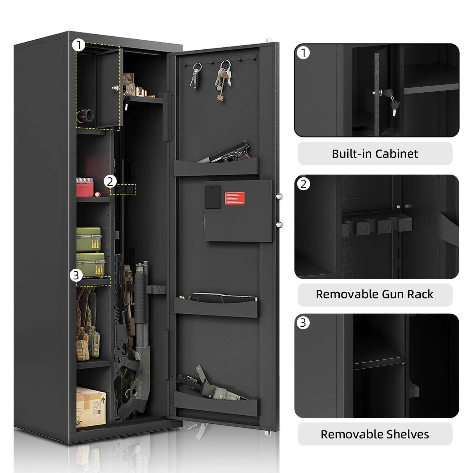 KAER 8-12 Gun Safe Multi-function Gun Safe, Gun Safe for Rifles and Pistols, Gun Cabinet, Large Gun Safe for Home Rifles and Shotguns, Electronic Gun Cabinet with Removable Shelf and Gun Rack (1450)