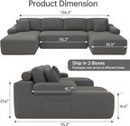 DURASPACE Cloud Sectional Couches for Living Room, Modular U-Shaped Sofa with Deep Seat, Corduroy Sleeper Sofa Bed with Memory Foam, No Assembly Required (Gray)