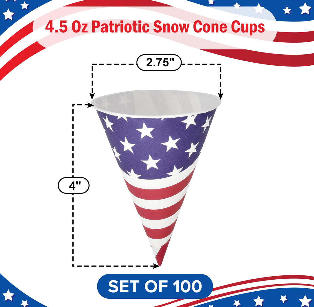Подарочный бутик 100 штук патриотический снег, одноразовые бумажные конусы с американским флагом, чашка для слякоти, ледяного крема, сорбета, воды, дизайн с флагами США для замороженных угощений, украшения для праздника Дня независимости 4 июля