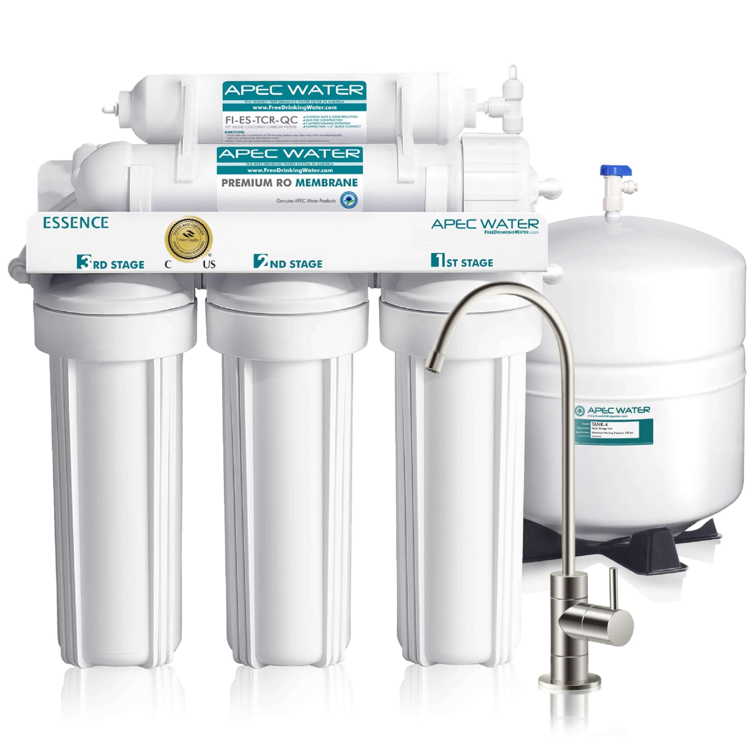 APEC Water Systems ROES-50 Essence Series Top Tier 5-Stage WQA Certified Ultra Safe Reverse Osmosis Drinking Water Filter System with Extra High Capacity Pre-Filter Set Stage 1-3