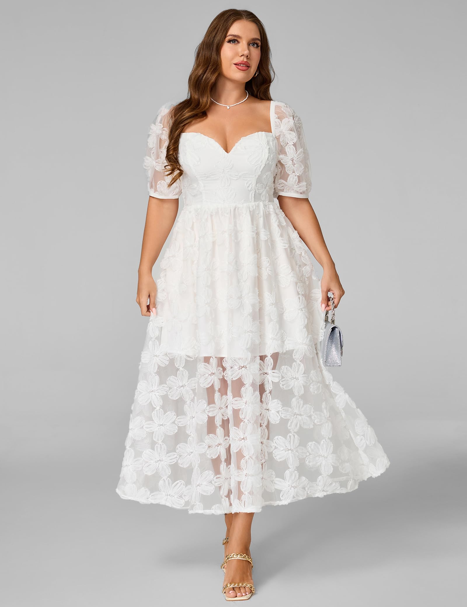 EYWOL Plus Size White Dresses for Women:Prom Wedding Guest Cocktail Formal Graduation Renaissance Party Dress