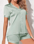 Womens Pajama Sets XS-4XL Silk Satin Pajamas Set Floral 2Pcs Pj Sets Button Down Pjs Set Sleepwear Loungewear