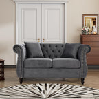 59" Chesterfield Loveseat Velvet Sofa for Living Room,2-Seater Sofa Tufted Couch with Two Pillows,Rolled Arms and Nailhead for Living Room, Bedroom, Office Grey
