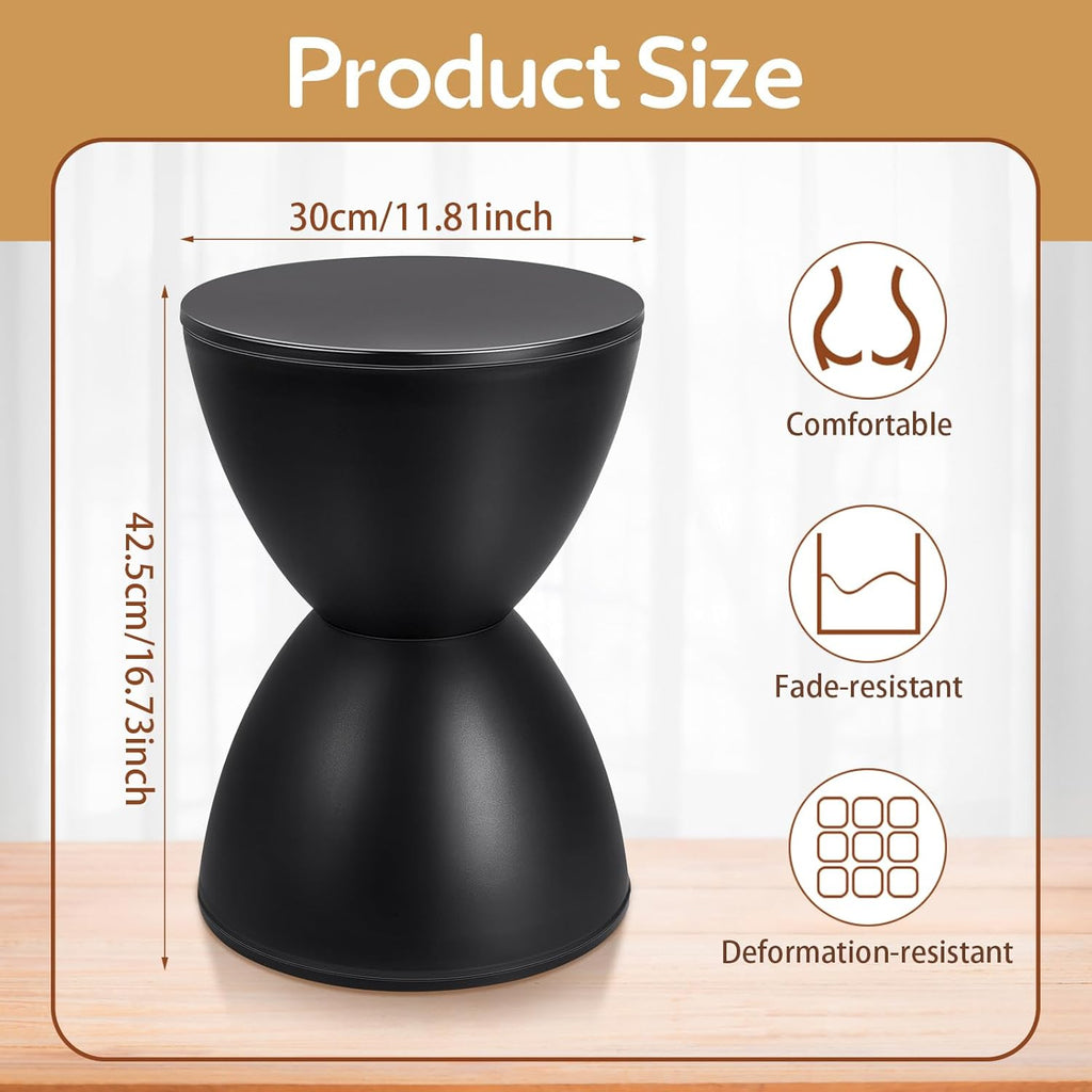 Leinuosen 16.73" H x 11.81" W Small Plastic Black Drum Side Table Plastic Hourglass Modern End Table Round Outdoor Stool Side Table for Coffee Patio Indoor Home Bedroom (Cover Cannot Be Removed)