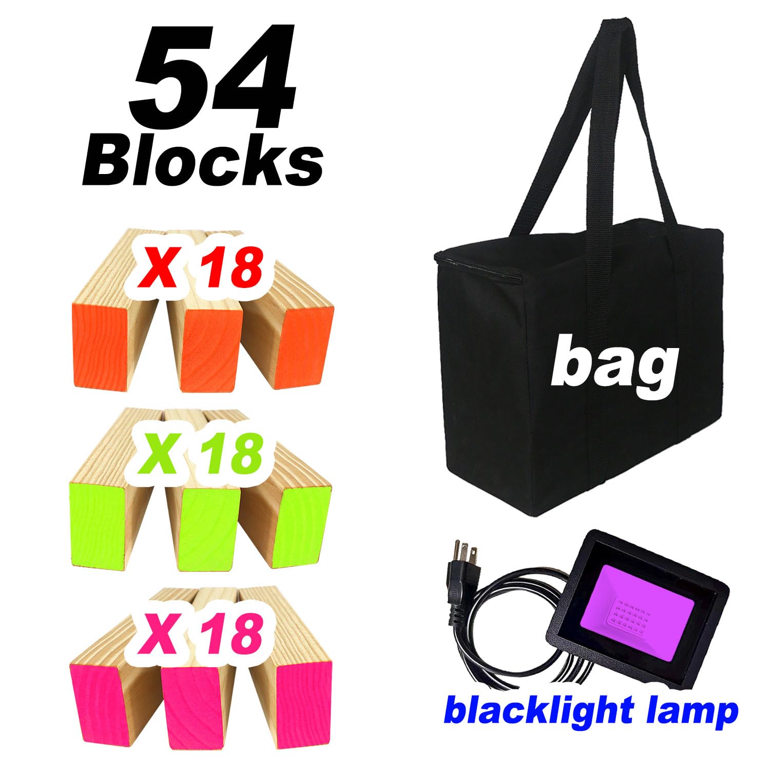 54 Piece Giant Tumble Tower Outdoor Games, Glow in The Blacklight Tumble Tower Yard Games,Outdoor Board Game for Kids and Adults for Family Game Night (Giant)