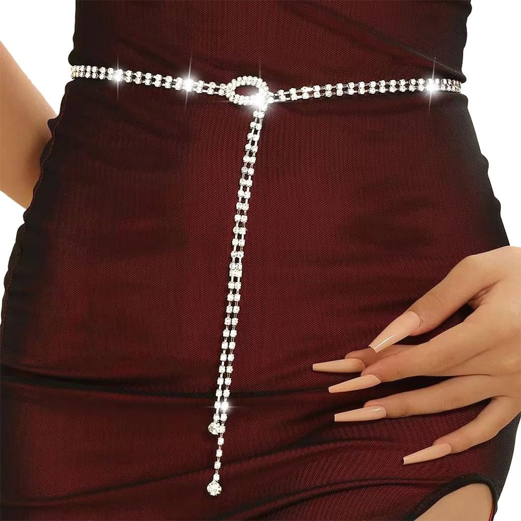 Abien Rhinestone Chain Belt Crystal Chain Belt for Dress Sparkle Thin Belts for Women for Dresses