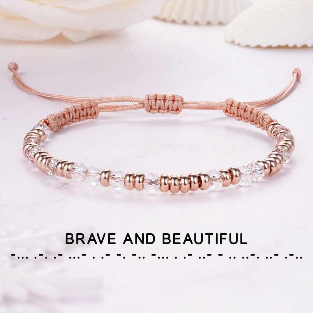 Motivational Gifts for Women Stocking Stuffers for Teen Inspirational Morse Code Bracelets for Her Daughter Sisters Gifts from Sister Adjustable Handmade Braided Link Pink Birthday Christmas Jewelry