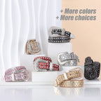 FIORETTO Men Women Rhinestone Belt Bling Shining Diamond Cowgirl Cowboy Western Studded Leather Belt Waist Belt for Jeans Pants Black Silver