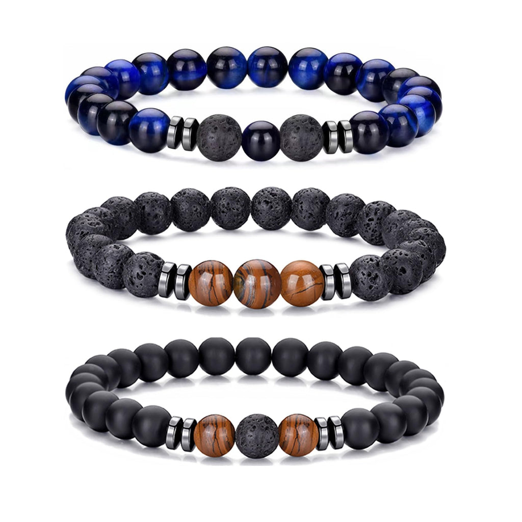 RANKEEF Tiger Eye Bracelet For Men 8MM Natural Stone Stretch Adjustable Black Crystal Beaded Bracelet for Men Women Gifts