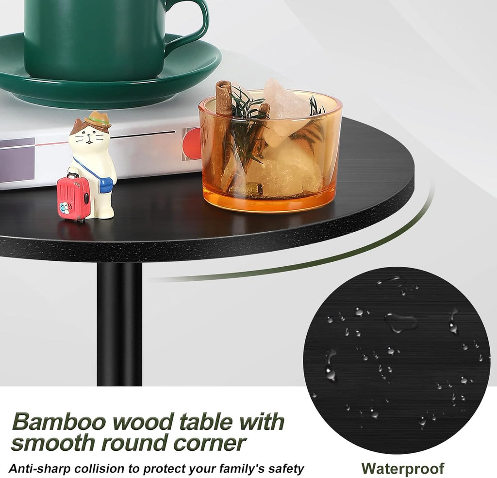 Vrisa Drink Table Small End Table Set of 2 Round Pedestal Side Table Martini Table Modern Coffee Table for Small Spaces, Living Room, Bedroom, Sofa Couch Chair, Black