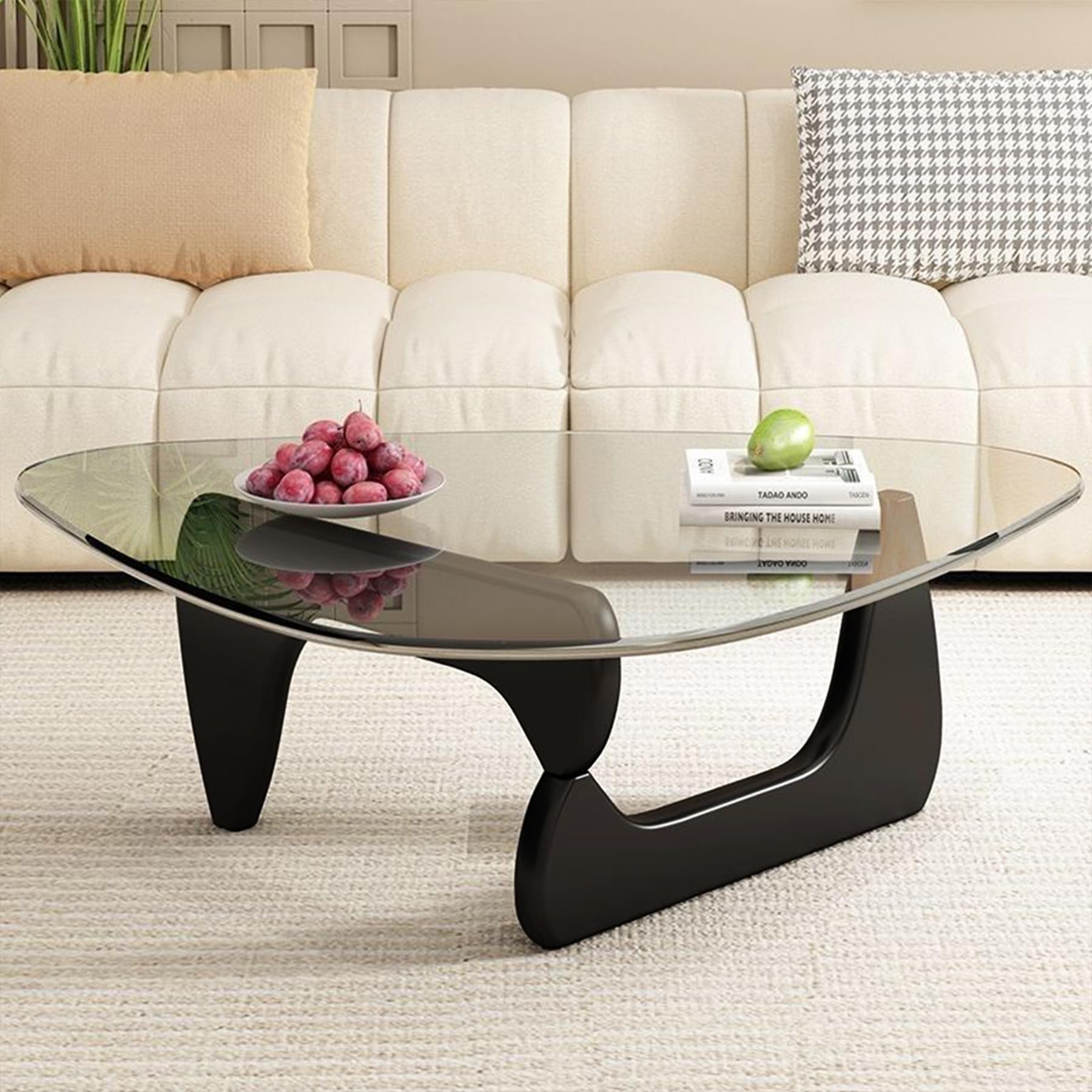 Small Coffee Table Modern Glass Coffee Table, Mid Century Coffee Table for Living Room, Mesa de Centro para Sala, Rustic Oval Coffee Table with Glass Top & Wood Base, (Walnut Brown, 31.5in)