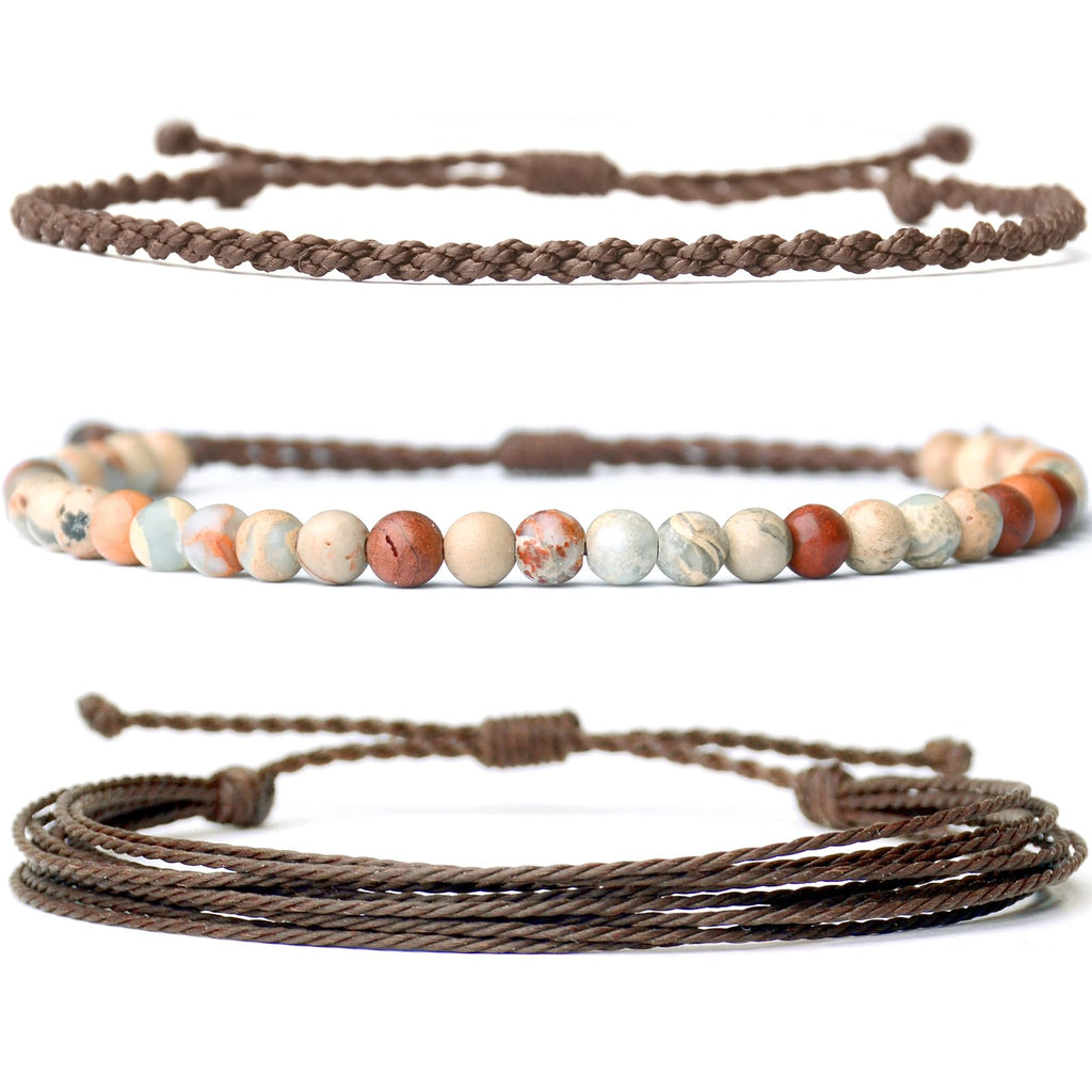 Handmade Natural Stone Beaded Healing Bracelet Gift for Men Adjustable Rope String Bracelet (Lava Rock, Adjustable)