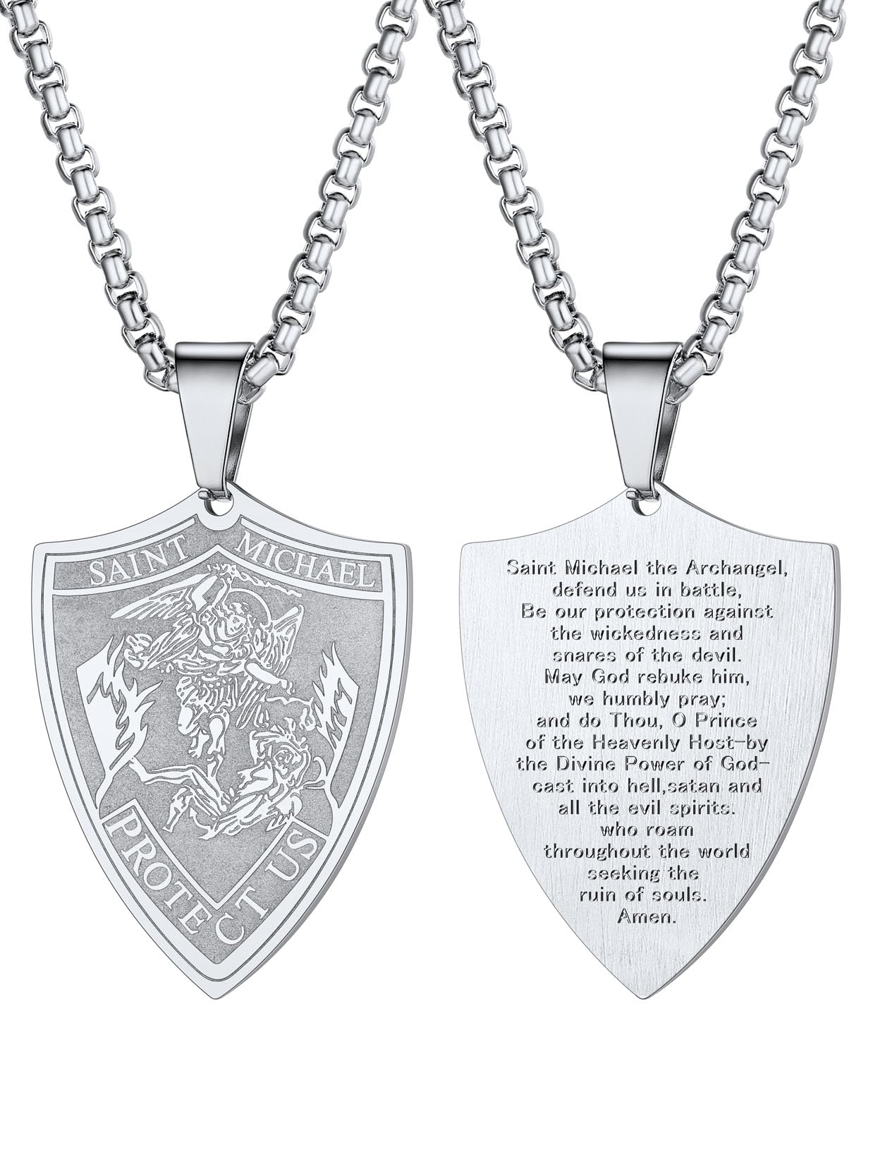 U7 St. Michael Necklace for Men Women Stainless Steel/18K Gold Plated Biblical Archangel Medal Round/Oval/Shield Patron Saint Christopher/Michael Pendant with 22" Box Chain