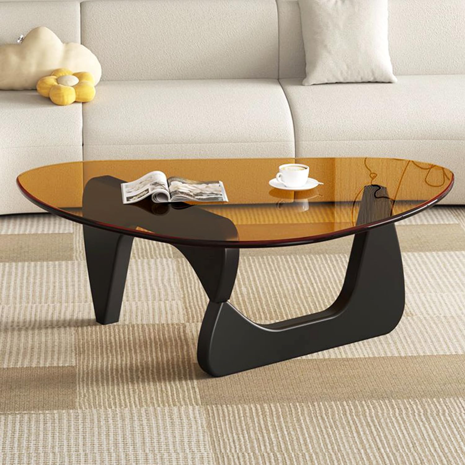 Modern Glass Coffee Table for Living Room, Small mid Century Coffee Table, Stylish Coffee Tables Suitable for Bedroom Living Room Reception Office Tables（Walnut/Transparent，Small）