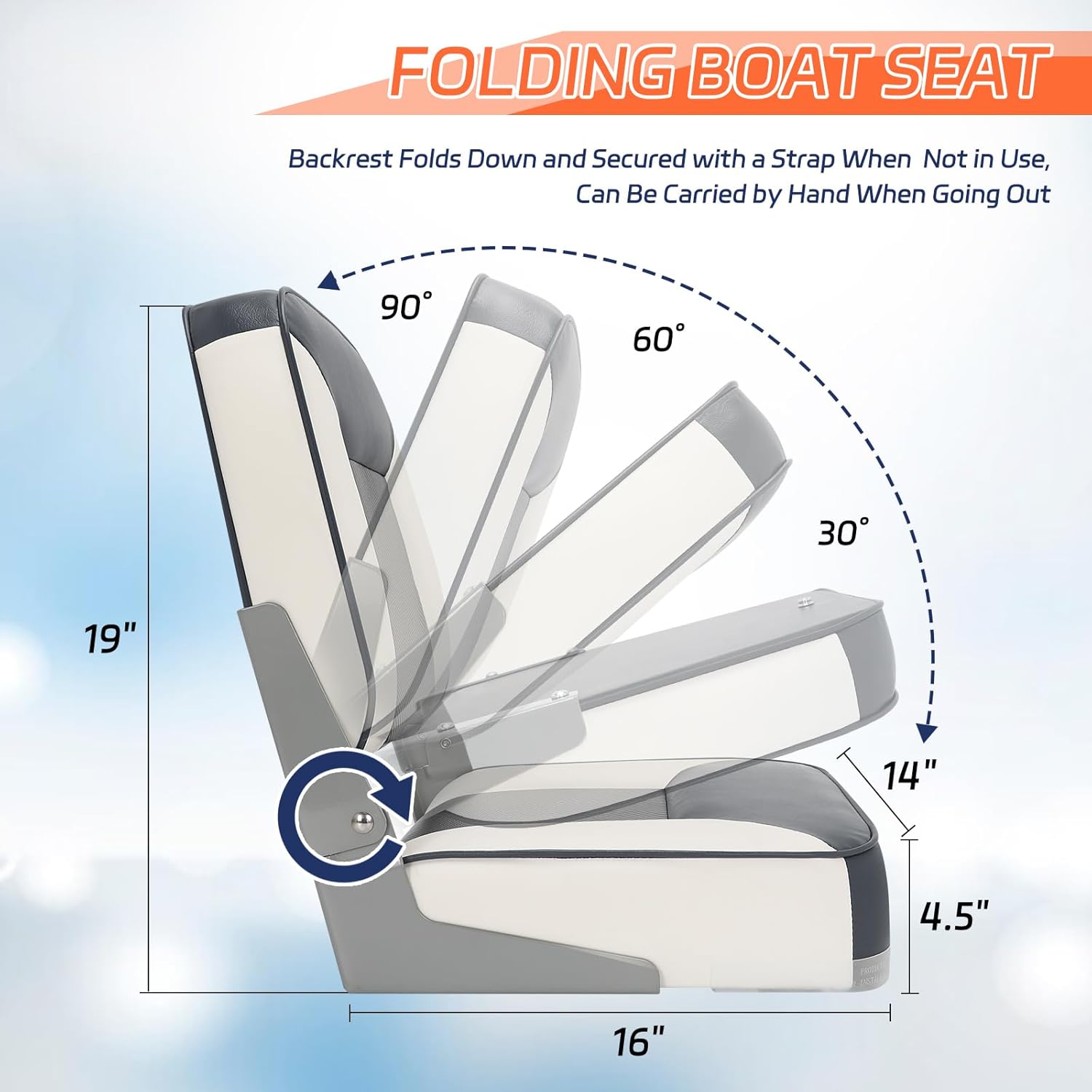 Boat Seats 2 Pack, Skureay Low/High Back Fishing Folding Boat Seat Waterproof Captain Boat Chair，Boatseat 2 Pack Suitable for Jon/Pontoon/Canoe/Bass Tracker Boat seats-UNIQUE Color Design (Gray/White)