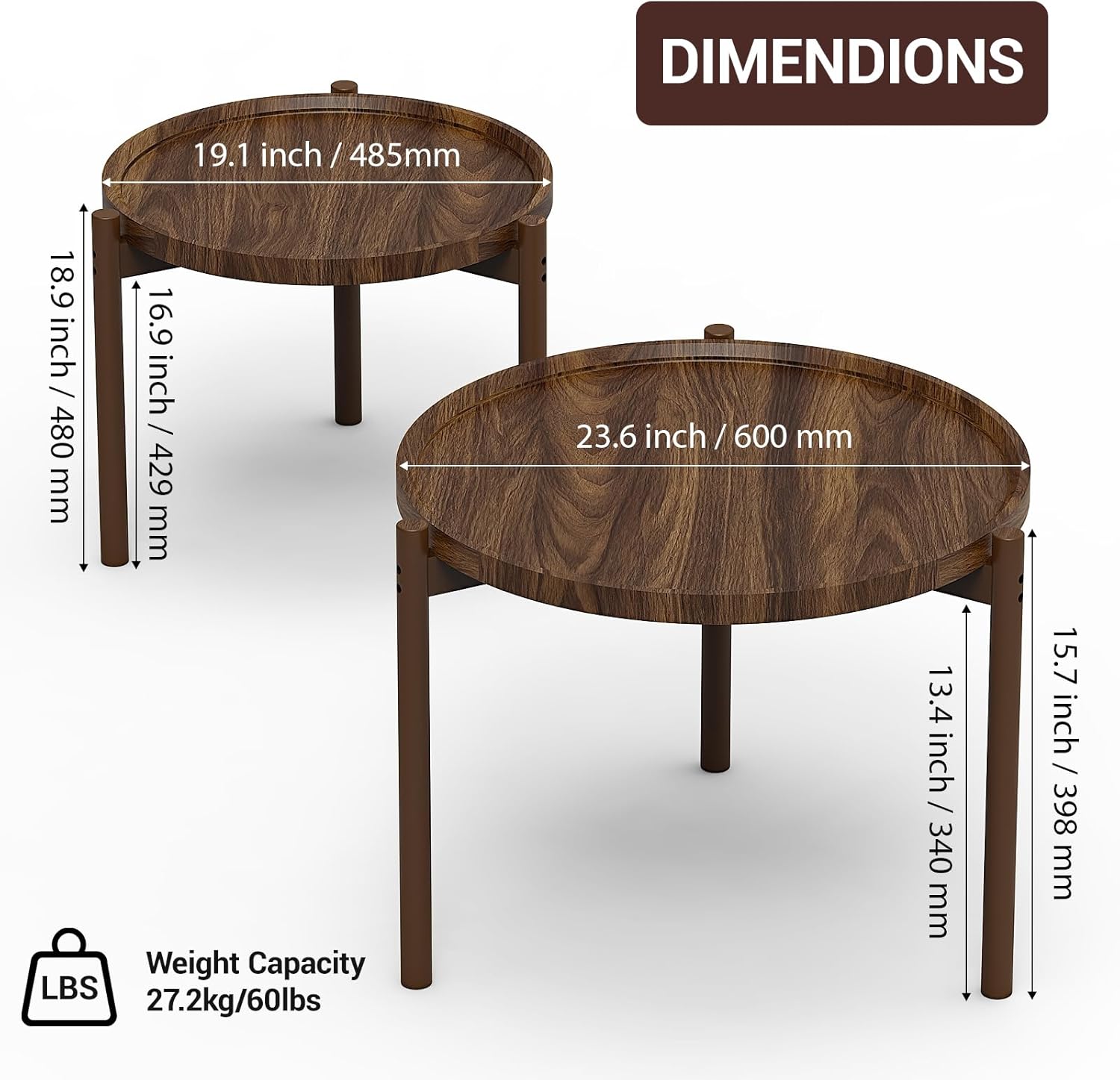 Round Nesting Coffee Tables Set of 2,Round End Table,Small Nesting Tables,Side Table,for for Living Room Bedroom Balcony