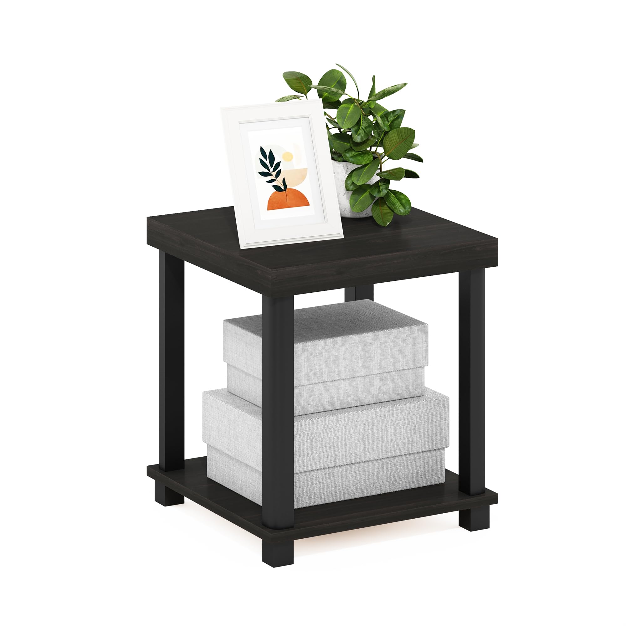 Furinno JUST Side Table, 3-Tier End Table, Open Shelves Night Stand, Bedside Table, Toolless Assembly, for Living Room, Bedroom, Bathroom, Americano