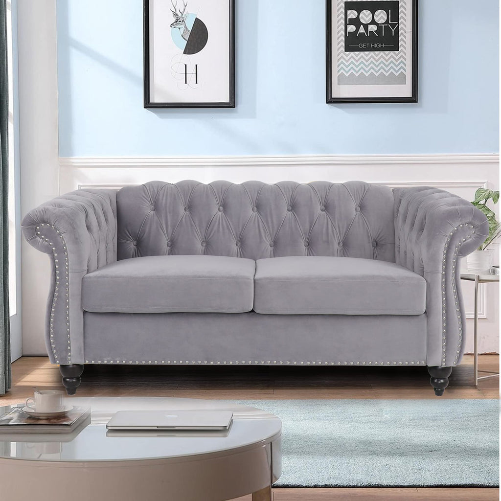 LEVNARY Three-Seat Velvet Sofa, Large Sofa Classic Tufted Chesterfield Settee Modern 3 Seater Couch Furniture Tufted Back for Living Room, Blue