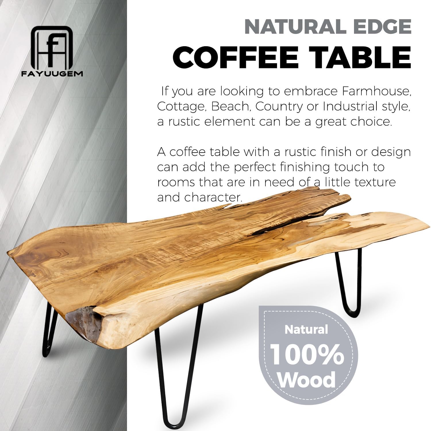 Wood Coffee Table - Live Edge Coffee Table - Natural Wooden Coffee Tables for Living Room