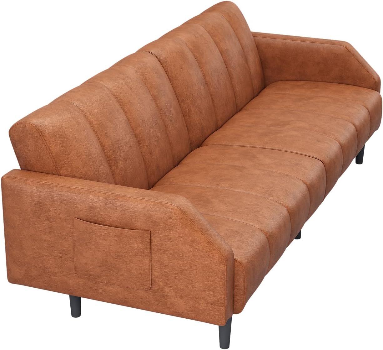 Fadware 78'' Futon Sofa Bed Couch, 2 Seater Faux Leather Futon Sleeper Couches with Adjustable Sofa Backrest, Convertible Loveseat Sofa Bed for Living Room, Bedroom, Office, Loft, Brown