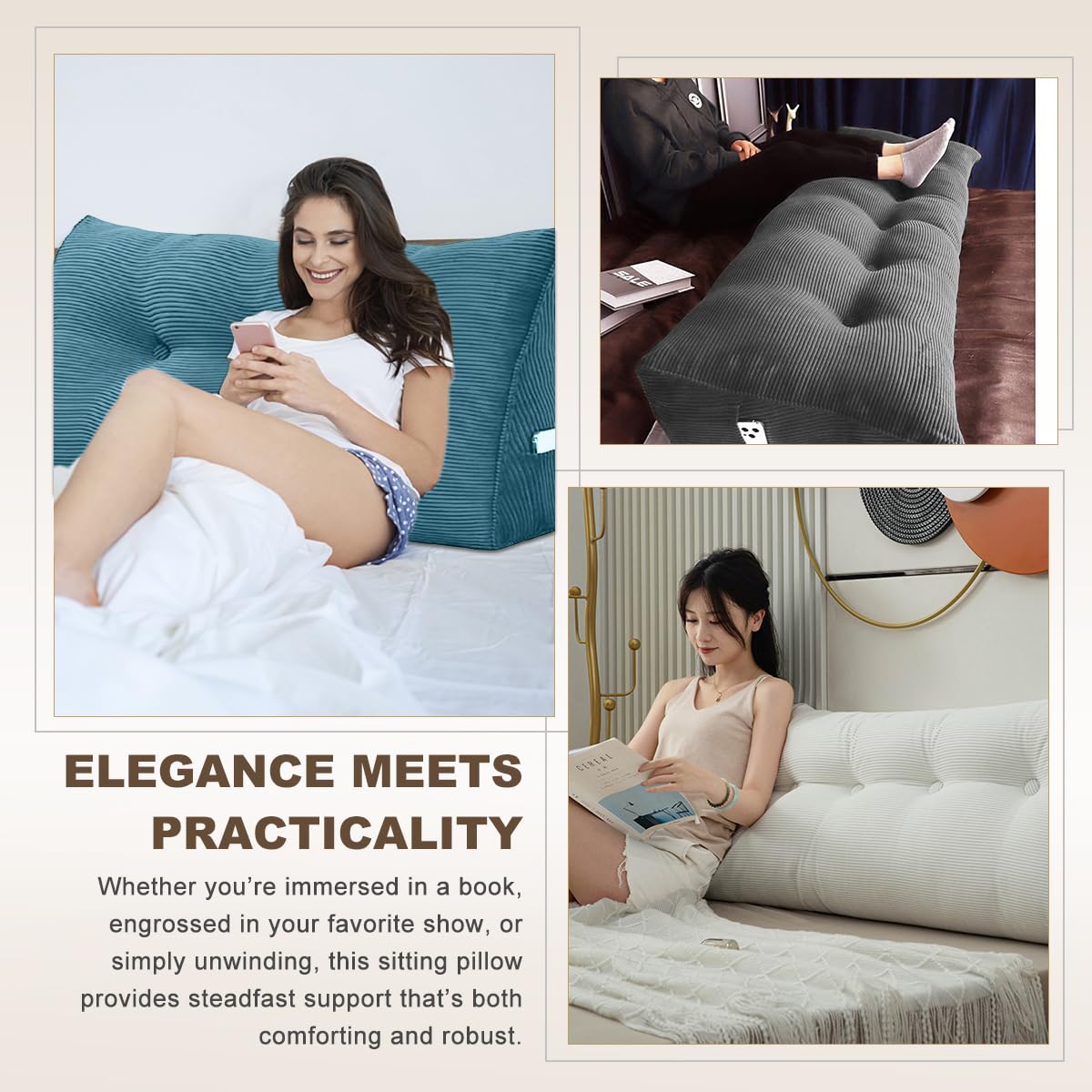 بالش گوه‌ای شویون برای تختخواب، بالش مثلثی برای تاج تخت، بالش تاج تخت برای مطالعه، مناسب تخت‌های روز و تخت‌های دوطبقه با روکش مخملی قابل جدا شدن