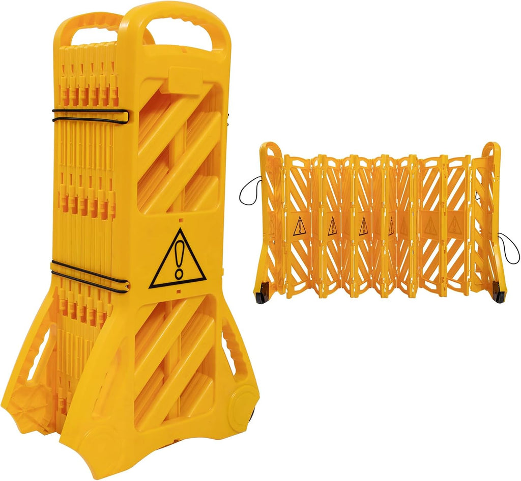 13 Feet 16 Hinged 1 Yellow Warning Panels, Commercial Portable Safety Barrier, Foldable Security Gates Barrier, Traffic Barricade Fence, Plastic Barricade for Construction, Traffic Control