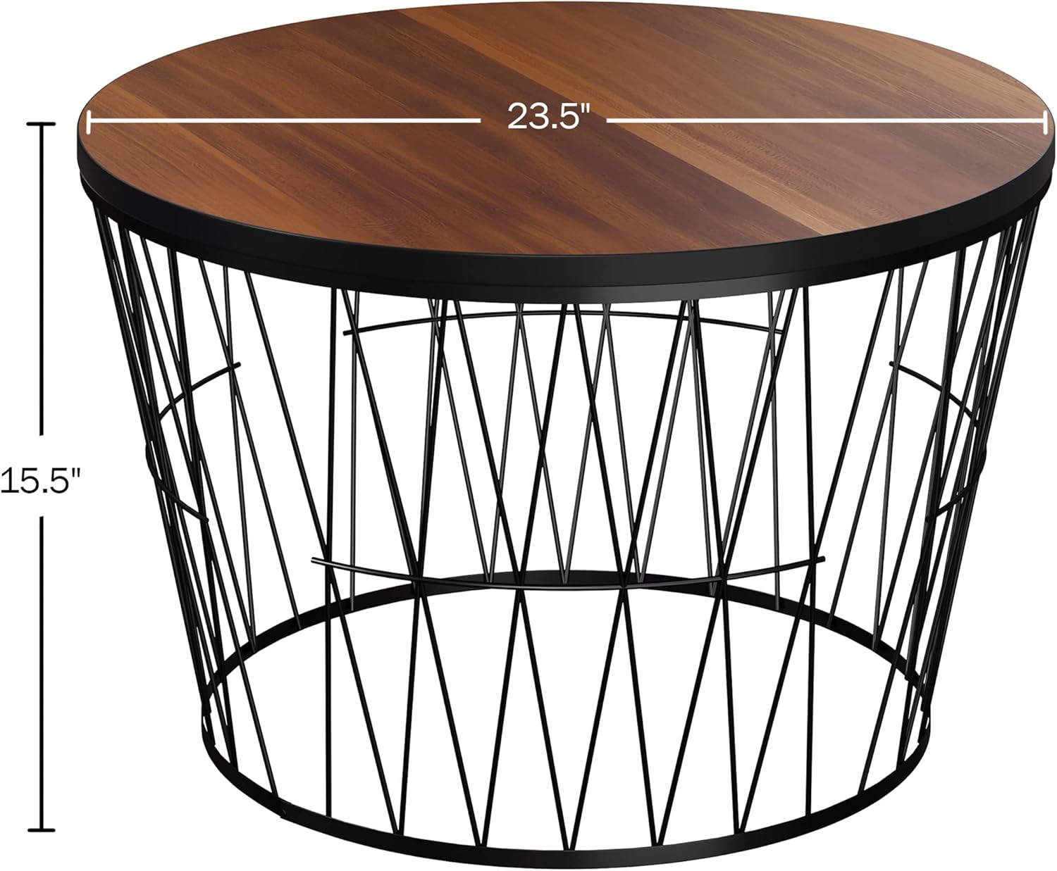 Lavish Home Round Coffee Table with Geometric Metal Base - Small Modern Accent Furniture for Living Room - Mid-Century Coffee Table (Brown/Black)